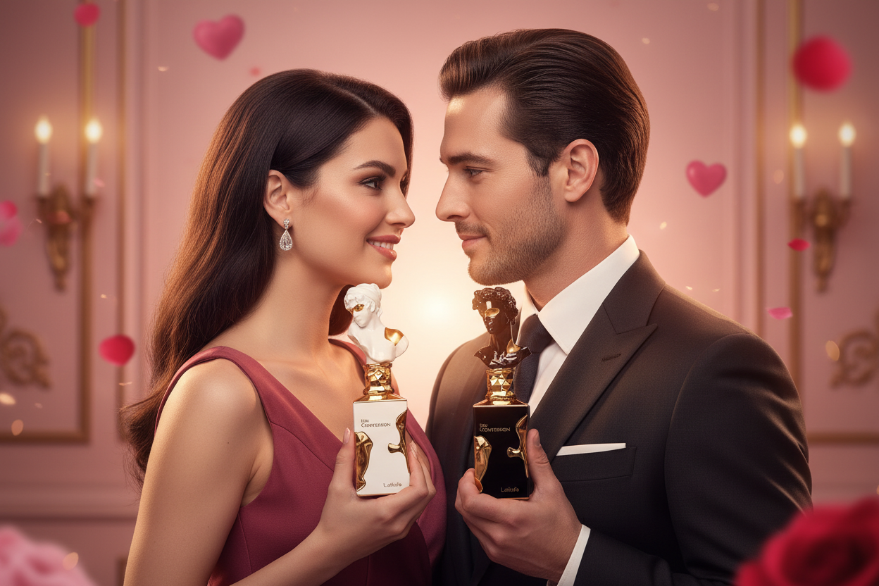 Valentinstag Banner mit Her Confession und His Confession